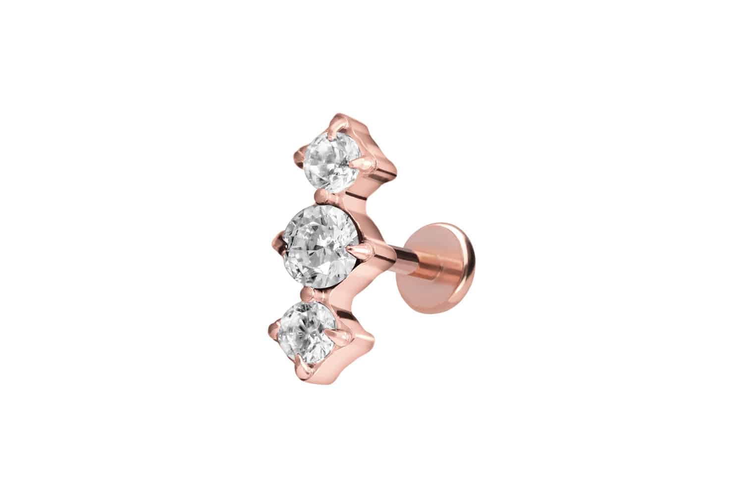 Titan Labret Piercing mit Push Fit 3 EINGEFASSTE KRISTALLE